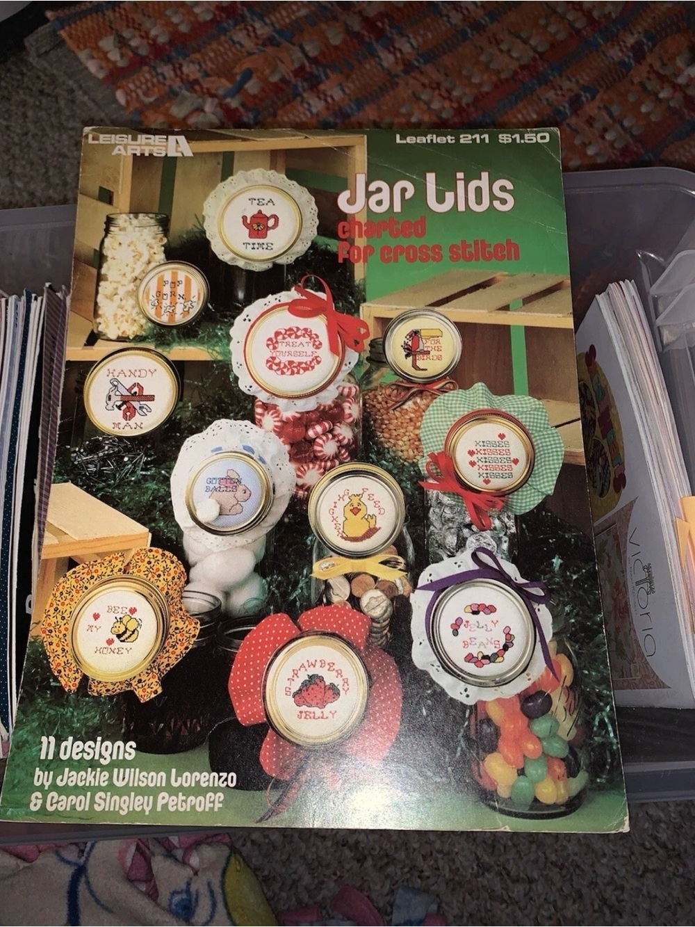 "Jar Lids" Cross Stitch Book    11 Designs to Cross Stitch     Used   1982
